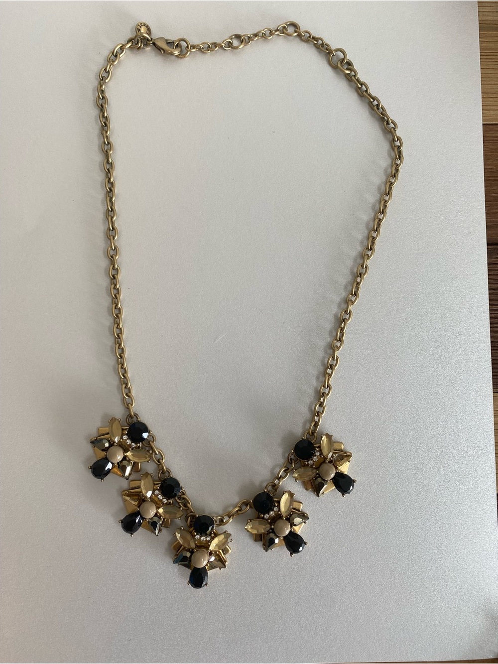 J. Crew Gold Tone Floral Necklace with Black and Cream Accents